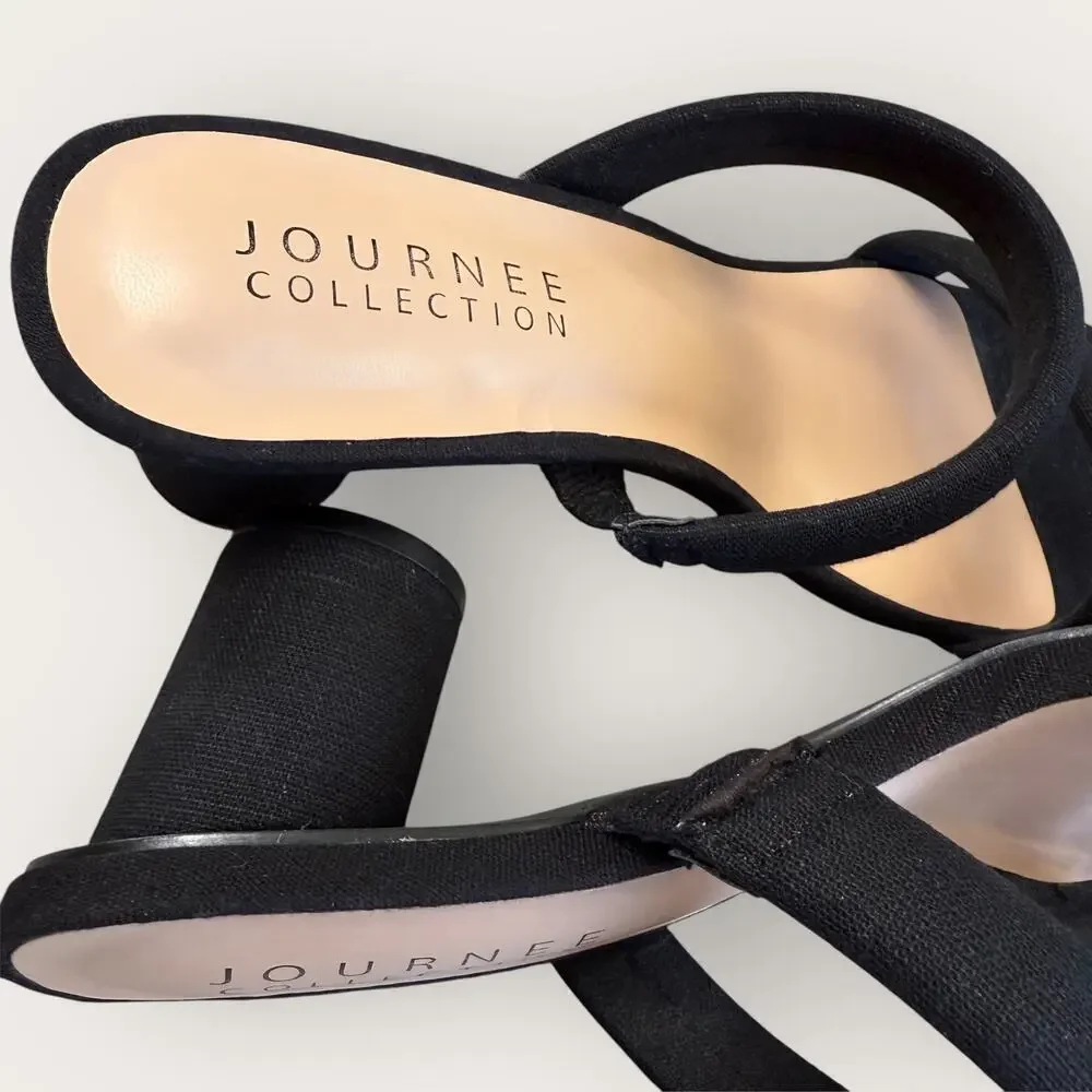 Journee Collection Fabric Double Strap Block Heel Slip On Sandals Size 10 Black - Picture 9 of 12